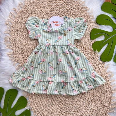  Vestido Manga Curta Passarinhos - Verde